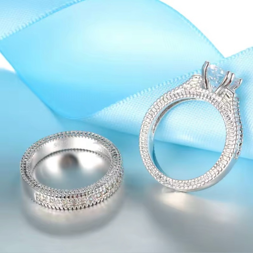 Elegant Wedding Engagement Couple Rings Set 925
Sterling Silver Color - Picture 2 of 5